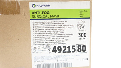 Halyard 49215 Anti-Fog Surgical Mask, Green - Case of 300